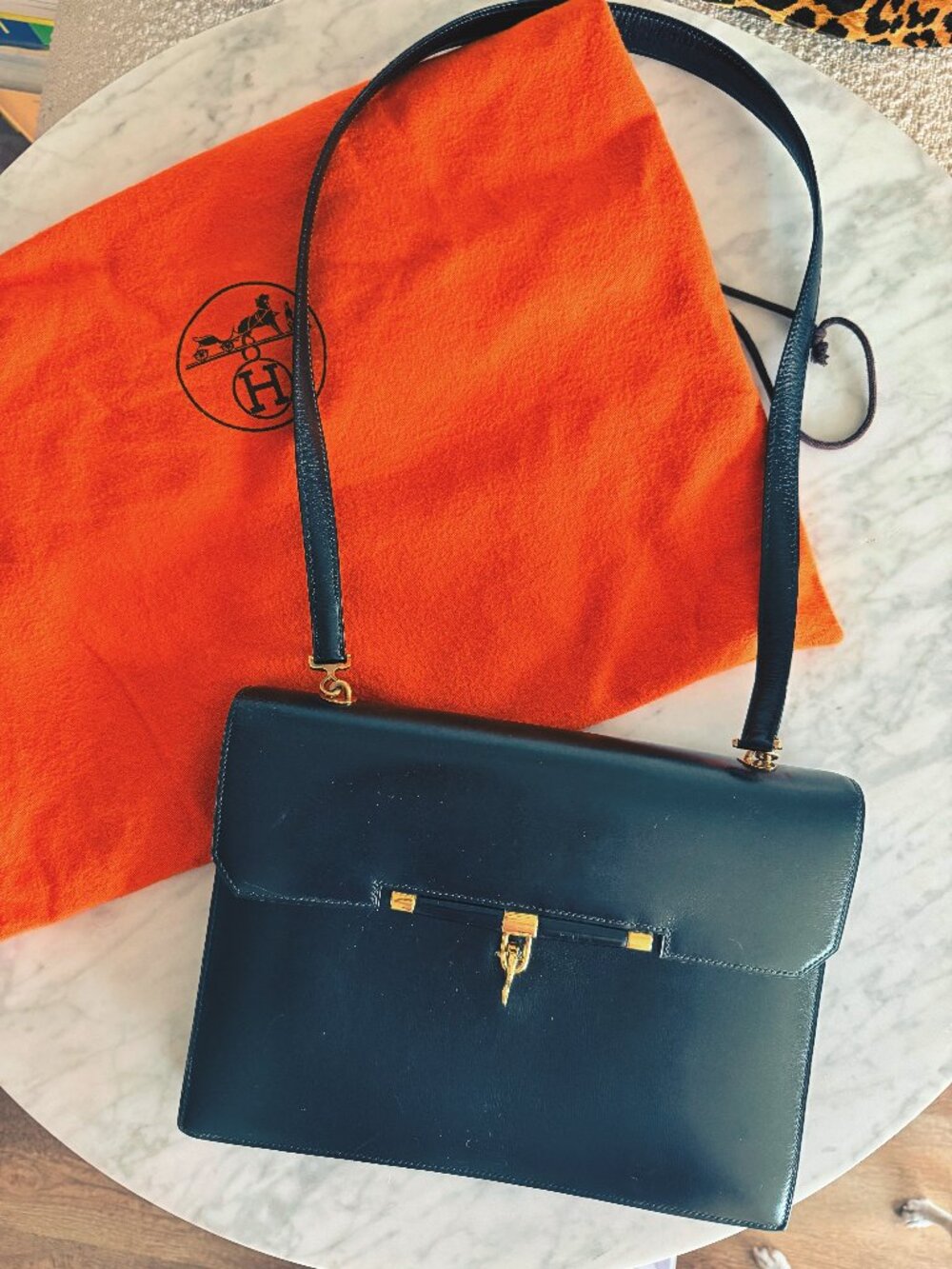 RARE Verified Unisex Vintage Hermés Palonnier Black Box Shoulder Flap Bag With G